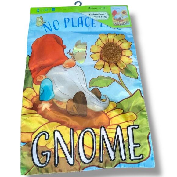 No Place Like Gnome Meadow Creek 3D Garden Flag 18" Sunflower Housewarming Gift - Picture 2 of 13